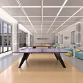 Modern Indoor Fitness Space With Ping Pong Table And Blue Sofas 3d model