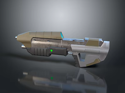 Futuristic Sci Fi Weapon With Metallic Body Green Indicator And Ergonomic Grip 3d model