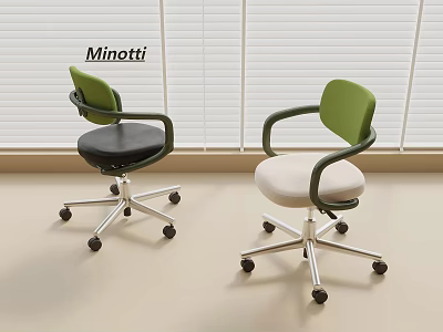 Minotti Modern Design Chairs With Green Backrest Armrests Black White Seat And Wheels 3d model