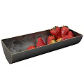 Fresh Red Strawberries with Green Leaves in Black Rectangular Tray 3d model