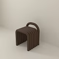 Brown Stool with Curved Backrest and Multiple Vertical Slats in Minimalist White Space Design