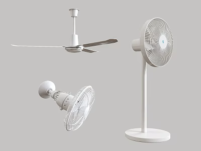 White Modern Ceiling Pedestal and Wall Fans with Sleek Design for Home Use 3d model