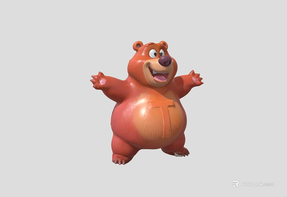 Cute Red Cartoon Bear Decorative Ornament Set With Smiling Face And Open Arms 3d model 