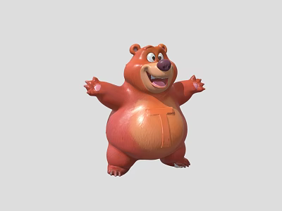 Cute Red Cartoon Bear Decorative Ornament Set With Smiling Face And Open Arms 3d model