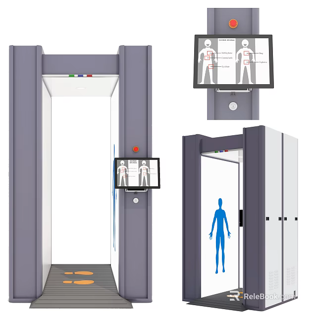Public Facility Security Gate With Body Scanning Display And Indicator Lights 3d model 