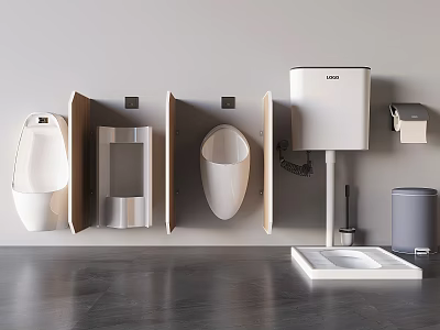 Modern Wall Mounted Bathroom Accessories With Urinals Tank And Bins 3d model