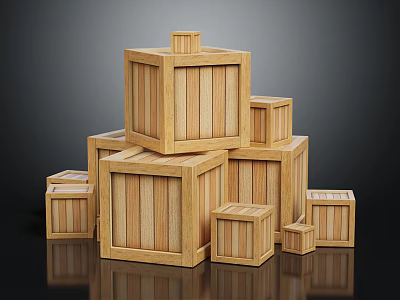Wooden Storage Boxes in Various Sizes Stacked Together for Home Organization 3d model
