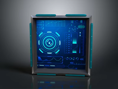 Square Control Panel Device With Blue Illuminated Interface Circular Charts Waveforms And Data Displays 3d model