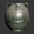Handcrafted Ceramic Vase With Dripping Green Glaze And Three Textured Handles