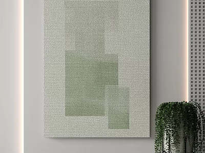 Square Rug With Green Geometric Patterns For Modern Interior Decor And Potted Plant 3d model