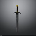 Medieval Sword With Silver Blade Black Yellow Hilt And Yellow Pommel