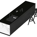 Modern Black Kitchen Island Dining Set With Marble Countertop And Bar Stools