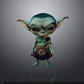 Game Movie Character With Teal Skin Pointed Ears Big Eyes Colorful Belt And Fringed Skirt