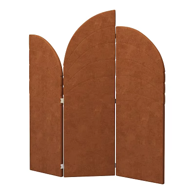 Brown Velvet Folding Screen With Arched Panels For Room Divider Decor 3d model