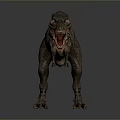 Tyrannosaurus Rex 3D Model With Open Mouth Orange Neck And Gray Body On Gray Background