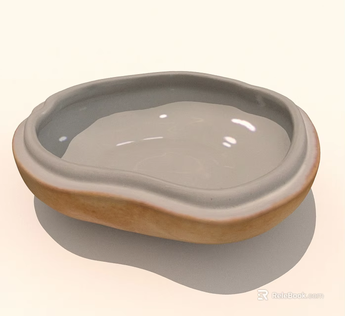 Ceramic Bowl With Oval Shape Gray Interior And Brown Exterior Surface 3d model