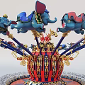 Colorful Carousel Amusement Ride With Elephant Seats And Ornate Base