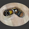 Kids Brown Shoes With Yellow Tongue Black Velcro Straps And White Rubber Sole For Comfortable Wear