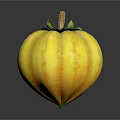 Fresh Yellow Striped Pumpkin With Green Leaves And Stem On White Background
