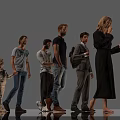 Group of People of Various Ages in Different Clothing Standing Against Gray Background With Reflections