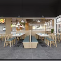 Modern Restaurant Interior With Wooden Slat Ceiling Green Pendant Light Bar Area And Dining Seats