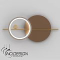 Modern Round Wall Lamps Featuring White Light Ring And Brown Backplate With Gold Bar