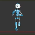 Blue Robot Character Running On Pink Platform Tiles In 3D Design 3d model