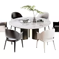 Modern Round Dining Table Set With Marble Top And Black White Chairs 3d model