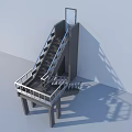 Modern Industrial Staircase With Metal Handrail Platform Support Frame And Steps 3d model
