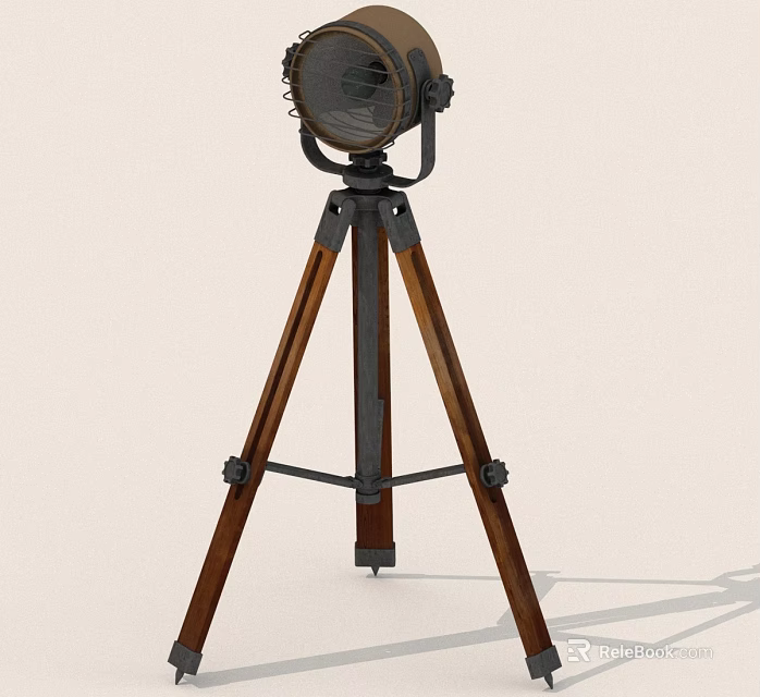 Vintage Tripod Floor Lamp With Wooden Legs And Metal Head Design 3d model 