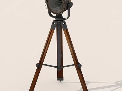 Vintage Tripod Floor Lamp With Wooden Legs And Metal Head Design 3d model