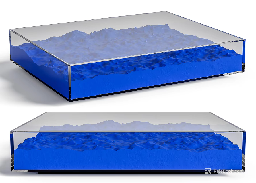 Modern Transparent Glass Coffee Table With Blue Mountain Texture Design 3d model