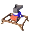 Industrial Crusher Machine with Wooden Frame Gray Hopper Blue Red Components and Gears