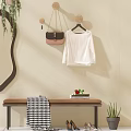 Wooden Hooks On Wall Hanging Black Pink Bag White Top Near Bench With Books Flower And Plant