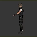 Police Character In Tactical Gear Confronting Zombie Creature In Survival Scene