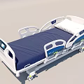 Medical Bed With Blue Mattress White Frame Control Panel Side Rails And Wheels 3d model