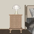Wooden Bedside Table With White Lamp Next To Modern Bedroom Bed