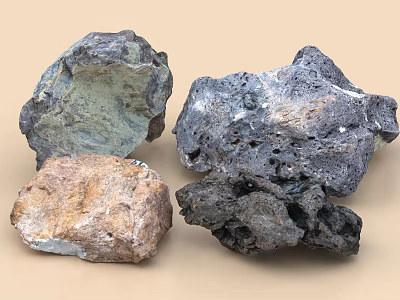 Collection of Natural Stones With Various Colors And Different Shapes On Beige Background 3d model