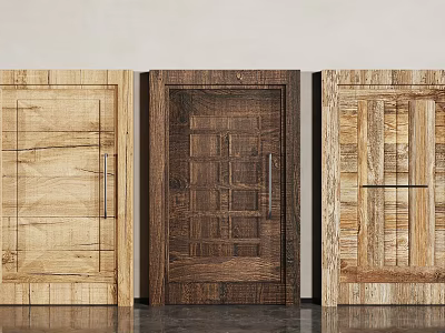 Rustic Wooden Barn Doors With Different Panel Designs And Natural Wood Tones 3d model