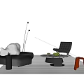 Modern Black Sofa And White Coffee Table Set With Accent Chair And Floor Lamp