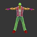 Character in Red Vest Blue Jeans Red Sneakers with Red Green Hat and Arms Outstretched