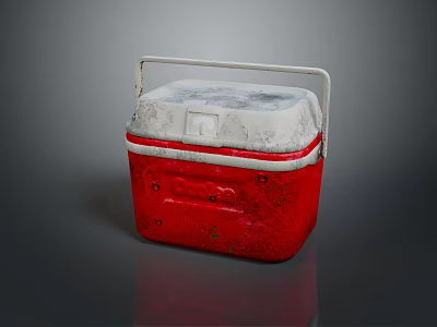 Red And White Worn Cooler With Handle And Lid For Storage 3d model