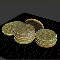 Stack Of Gold Coins With Bitcoin Symbols On Circuit Board Surface