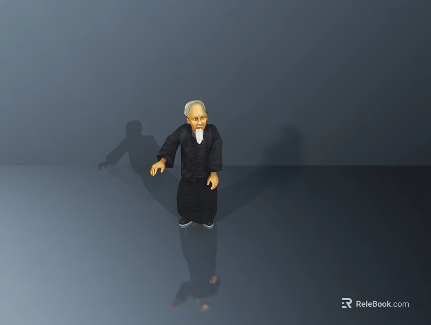 Game Movie Character Old Man in Black Robe with Grey Background and Ground Reflection 3d model 