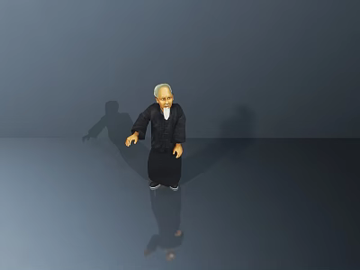 Game Movie Character Old Man in Black Robe with Grey Background and Ground Reflection 3d model