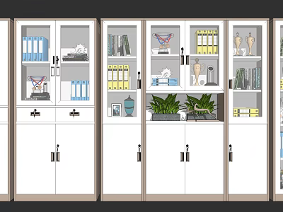 Modern Office Bookcase With Glass Doors Storage For Books File Folders And Decorative Plants 3d model