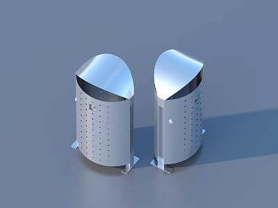 Two Silver Metal Trash Bins with Perforated Surface for Household Use 3d model