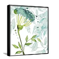 Watercolor Botanical Paintings With Green Blue Flowers Leaves In Black Frames On Gray Wall
