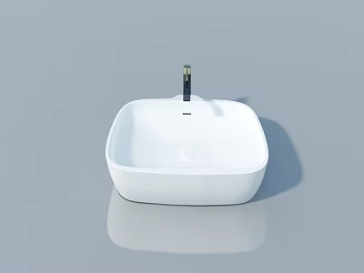 Modern White Square Ceramic Bathroom Sink With Faucet And Reflection 3d model