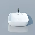 Modern White Square Ceramic Bathroom Sink With Faucet And Reflection 3d model